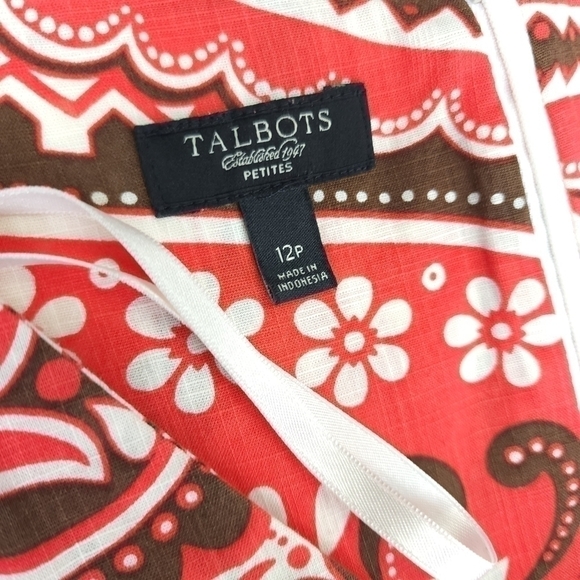 New Talbots Cream Red Brown Patterned Belted Dress Sz 12p - Picture 6 of 16